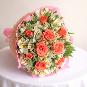 12 Pomelo Roses & Peruvian Lilies Bouquet - BEST SELLER!