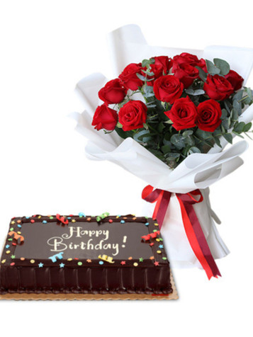 Dozen Roses & 8x12 Dedication Cake Package Dozen Roses & 8x12 Dedication Cake Package