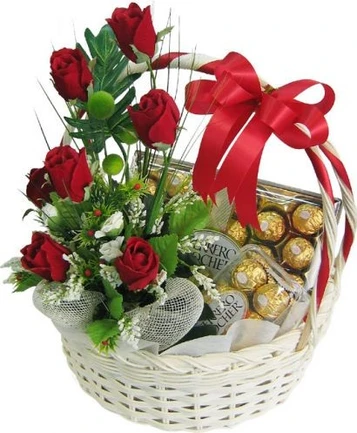 12 Roses & 18 Ferrero in a basket