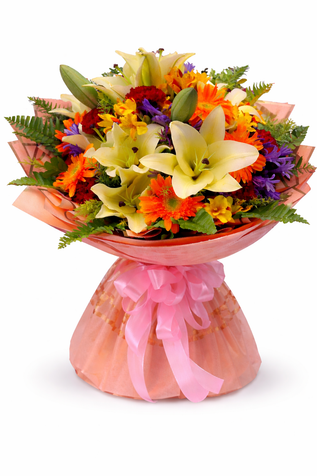 Sunburst Lilies Carnations Daisies Bouquet