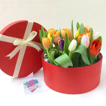 12 Assorted Tulips Round Box