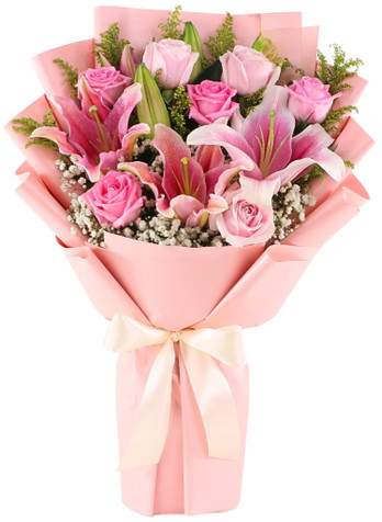 ALLEGRA - Pretty in Pink Roses & Lilies Bouquet