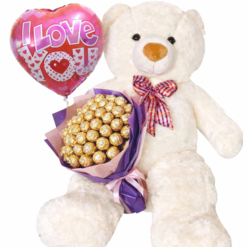 Human Size Cream Teddy Bear (4.6 ft) Ferrero Love Balloon