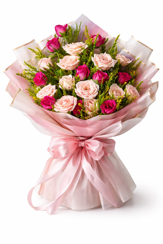 24 Fuchsia & Baby Pink Roses