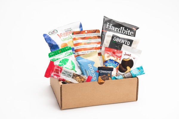 SNACK HEROS Snack Pack.  Filled with sweet and savoury individual sized snacks.  Vancouver snack box delivery.