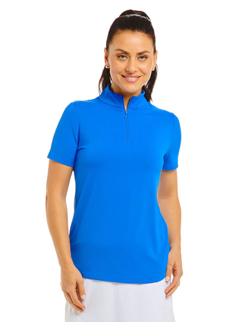IBKUL Solid Short Sleeve Mock Neck - Blue