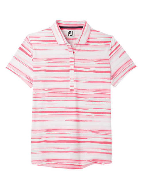 FootJoy Women's Watercolour Print Lisle Golf Shirt - Bright Coral Watercolour