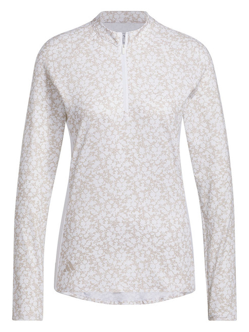 adidas W Ultimate365 Printed 1/4-Zip Mock-Neck Golf Polo Shirt - Taupe/White