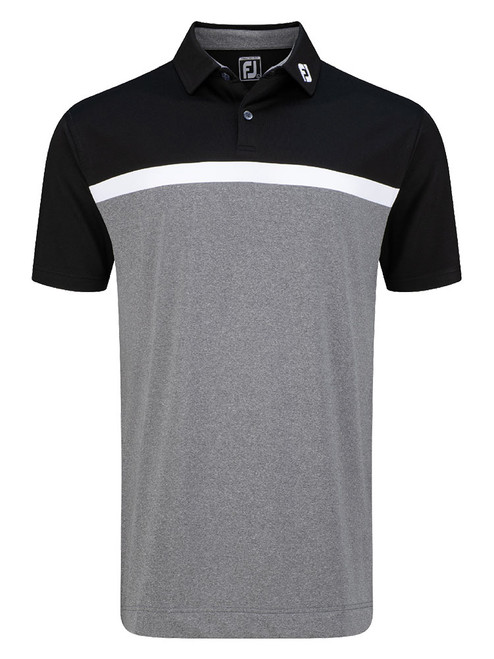 FootJoy Lisle Colour Block Golf Shirt (Athletic Fit) - Black/White/Charcoal