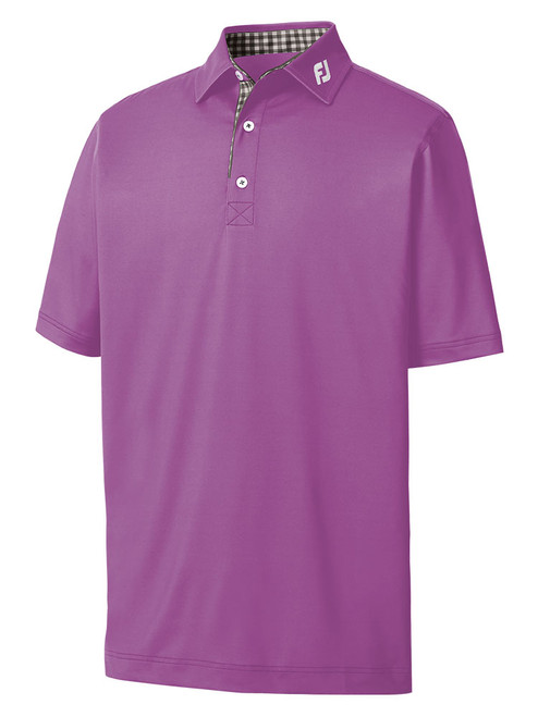 FootJoy Stretch Pique Solid Gingham Trim Golf Shirt (Athletic Fit) - Orchid