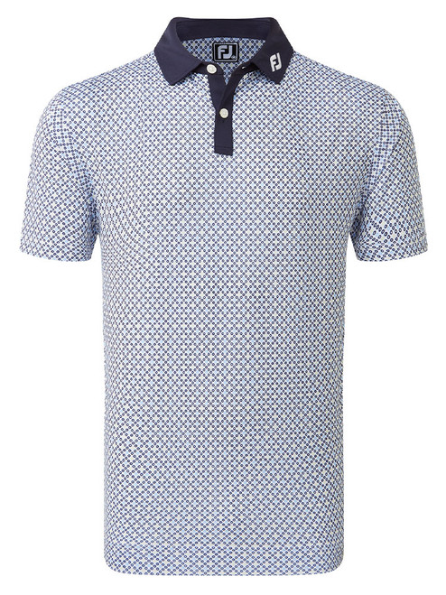 FootJoy Lisle Circle Print Golf Shirt (Athletic Fit) - Navy/True Blue/Almond