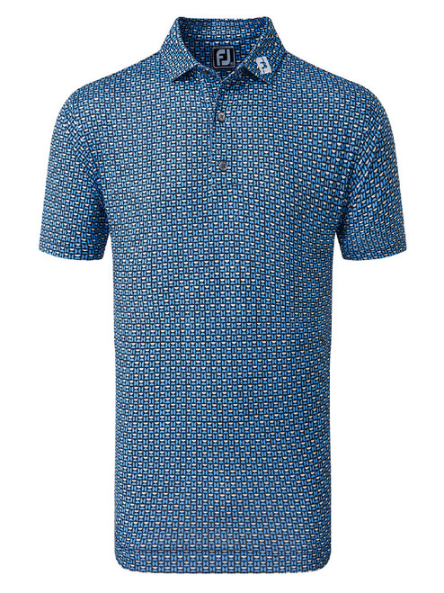 FootJoy Lisle Half Moon Geo Print Golf Shirt (Athletic Fit) - Navy/Blue/Almond