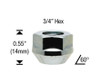 12x1.25 Chrome Bulge Acorn Open End Lug Nut Extra Short Length: 14mm Socket: 3/4"