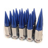 20 Pieces - 1/2 Polished Silver Blue Spike Lug Nuts 2-Piece Twist Off