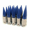 32 Pieces - 14x1.5 Polished Silver Blue Spike Lug Nuts 2-Piece Twist Off