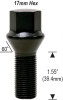 Conical Seat Lug Bolt 14mm 1.25 Threads Thread Length: 1.55" (39.4mm) 17mm Socket [Black]