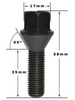 Conical Seat Lug Bolt 14mm 1.50 Threads Thread Length: 1.37" (35mm) 17mm Socket [Black]