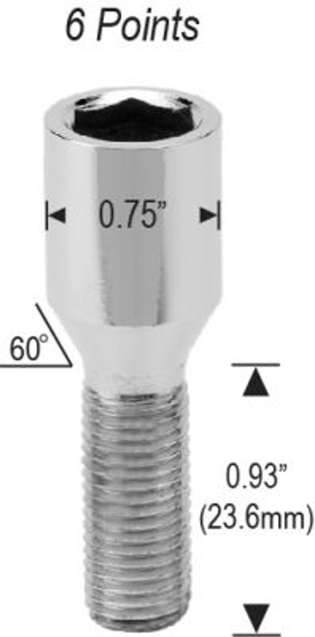 Tuner Acorn Seat Lug Bolt 12mm 1.50 Threads Thread Length: 0.93" (23.6mm)