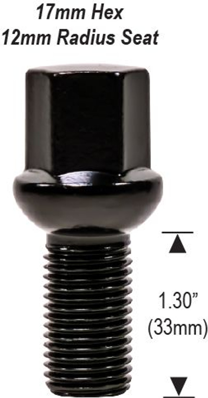 Ball Seat Lug Bolt 14mm 1.50 Threads Thread Length: 1.38" (35mm) 17mm Socket [Black]