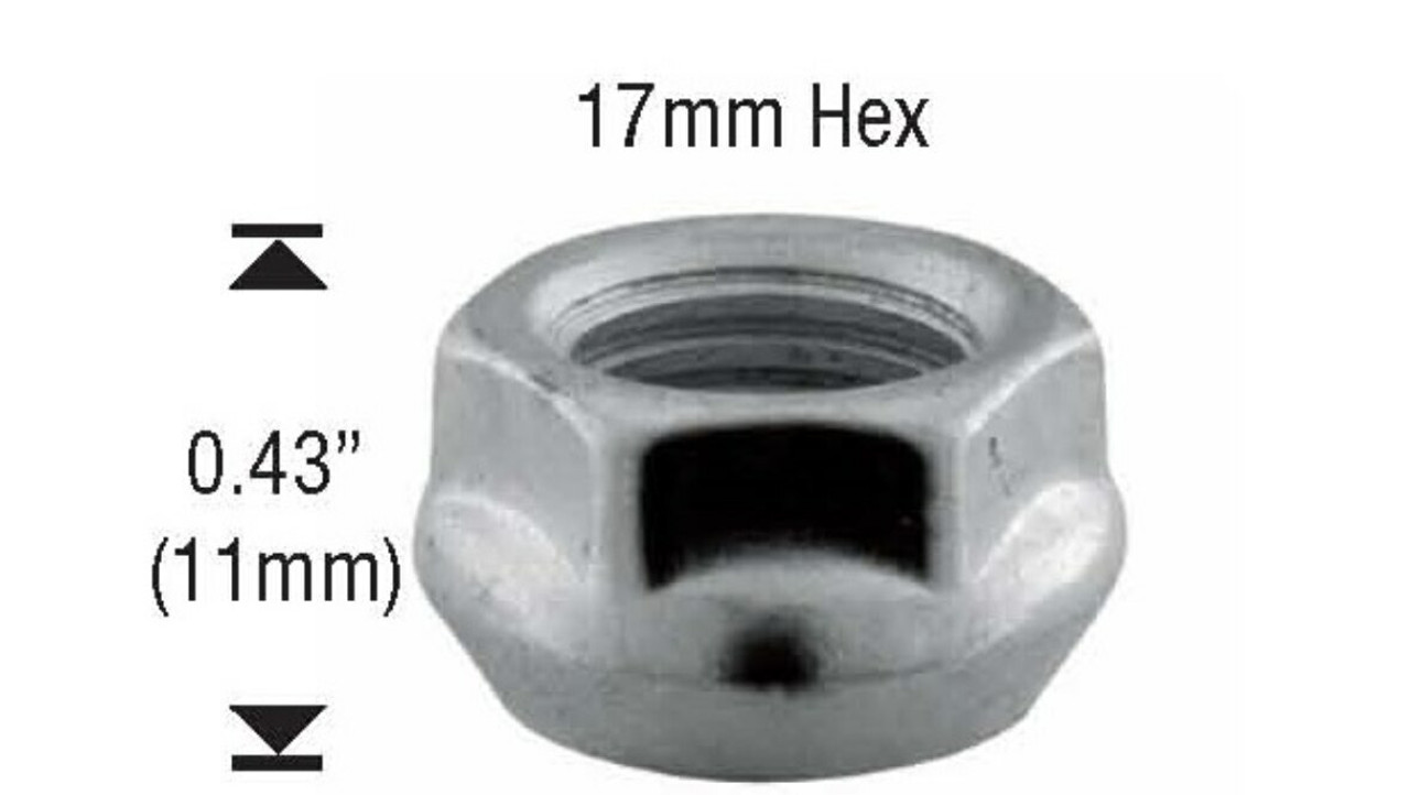 12x1.5 Open-End Bulge Acorn Lug Nut Super Short Length: 11mm Socket: 17mm