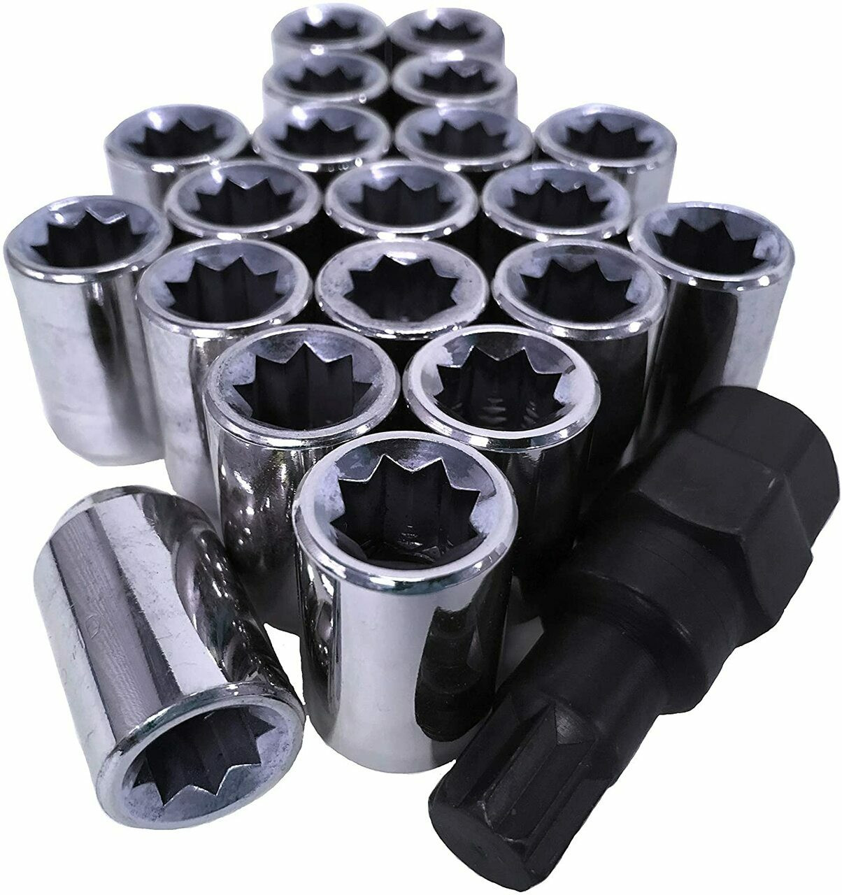 12x1.25 Acorn Tuner 8 Point Lug Nuts [Chrome] - 20 Pieces - Key Included