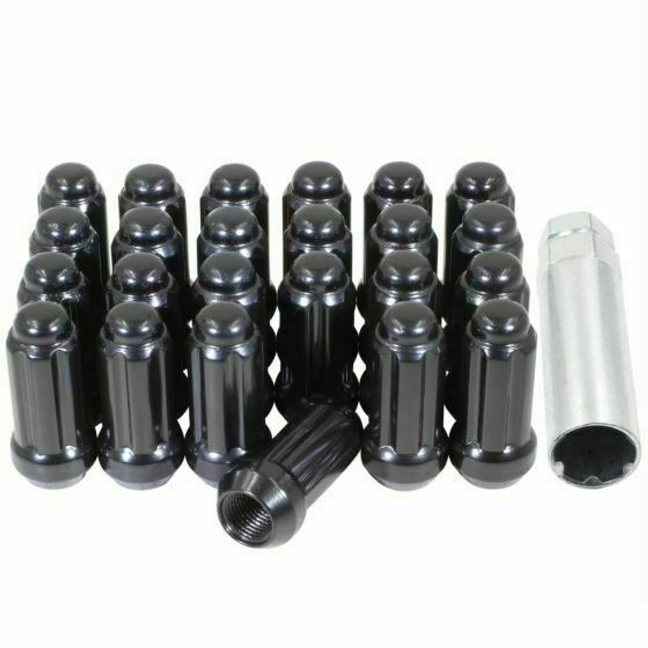 12x1.25 Spline Tuner Lug Nuts [Black] - 2" Tall - 6 Sided - 24 Pieces - Key Included
