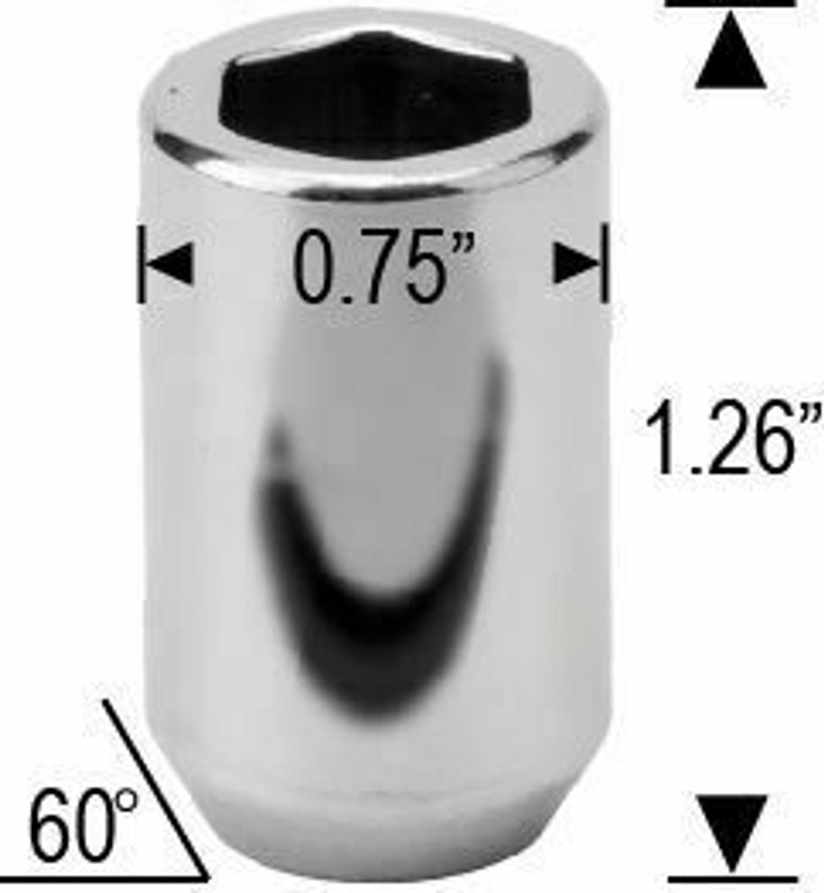 12x1.25 Tuner Acorn Lug Nut - 6 Point Hex [Chrome]