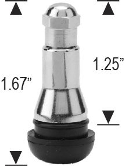 TR413C Valve Stem Passenger Snap-In Finish: Rubber with Full Chrome Sleeve Fits Hole Diameter: 0.453"