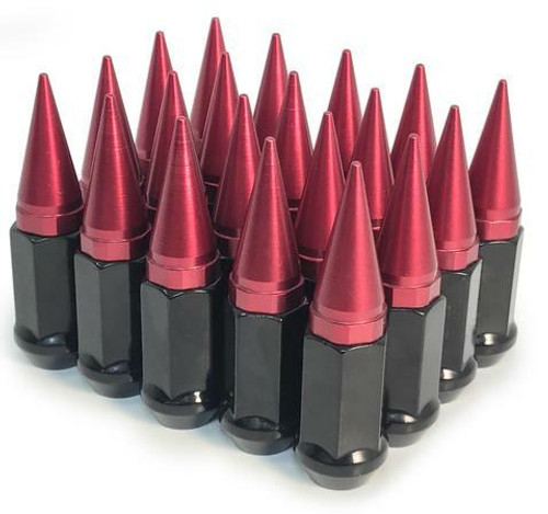 24 Pieces - 9/16 Black Red Spike Lug Nuts 2-Piece Twist Off