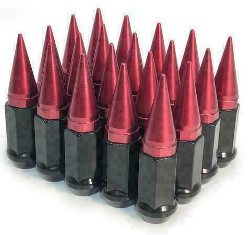 32 Pieces - 14x1.5 Black Red Spike Lug Nuts 2-Piece Twist Off