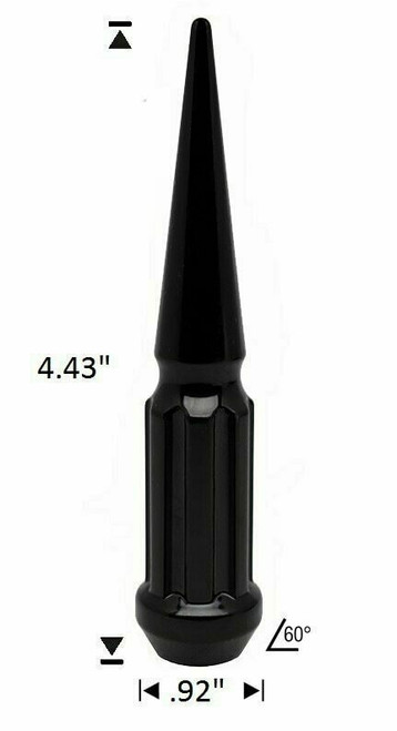 24 Pack - 12x1.25 Black Duplex Spline Spike [7-Spline] 4.43" Tall - Key Included