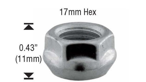 12x1.25 Open-End Bulge Acorn Lug Nut Super Short Length: 11mm Socket: 17mm