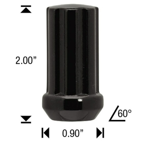 9/16 Black 7 Spline Tuner Lug Nuts - 24 Pieces - 2" Tall - Key Included