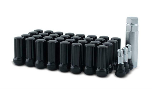 14x1.5 Black 7 Spline Tuner Lug Nuts - 32 Pieces - 2" Tall - Key Included - Install Kit