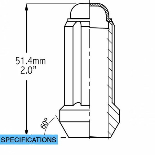 12x1.25 Spline Tuner Lug Nuts [Black] - 2" Tall - 6 Sided - 20 Pieces - Key Included