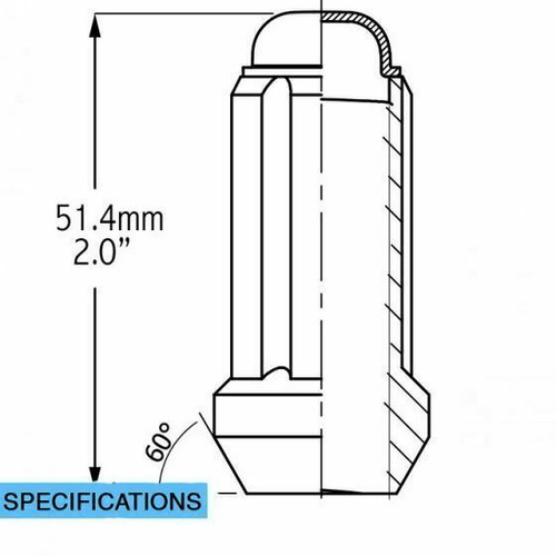 12x1.75 Spline Tuner Lug Nuts [Black] - 2" Tall - 6 Sided - 20 Pieces - Key Included