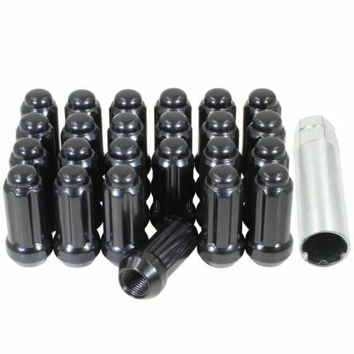 9/16 Spline Tuner Lug Nuts [Black] - 2" Tall - 6 Sided - 24 Pieces - Key Included