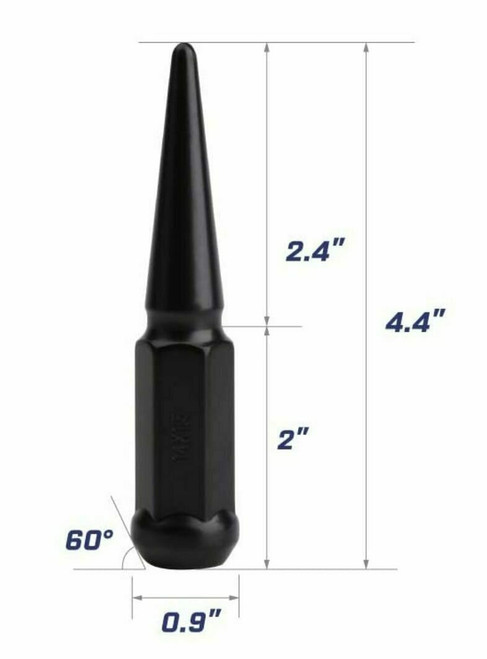 9/16 Black Solid Steel Spike 4.4" Tall [3/4" or 19mm Hex] - 20 Pieces - Key Included