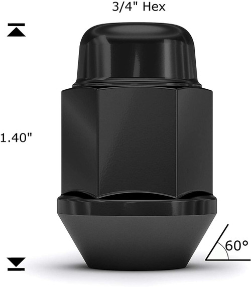 7/16 Black Chrome Bulge Acorn 2-Piece Lug Nuts - Length: 1.4" - Socket: 3/4" - 24 Pieces