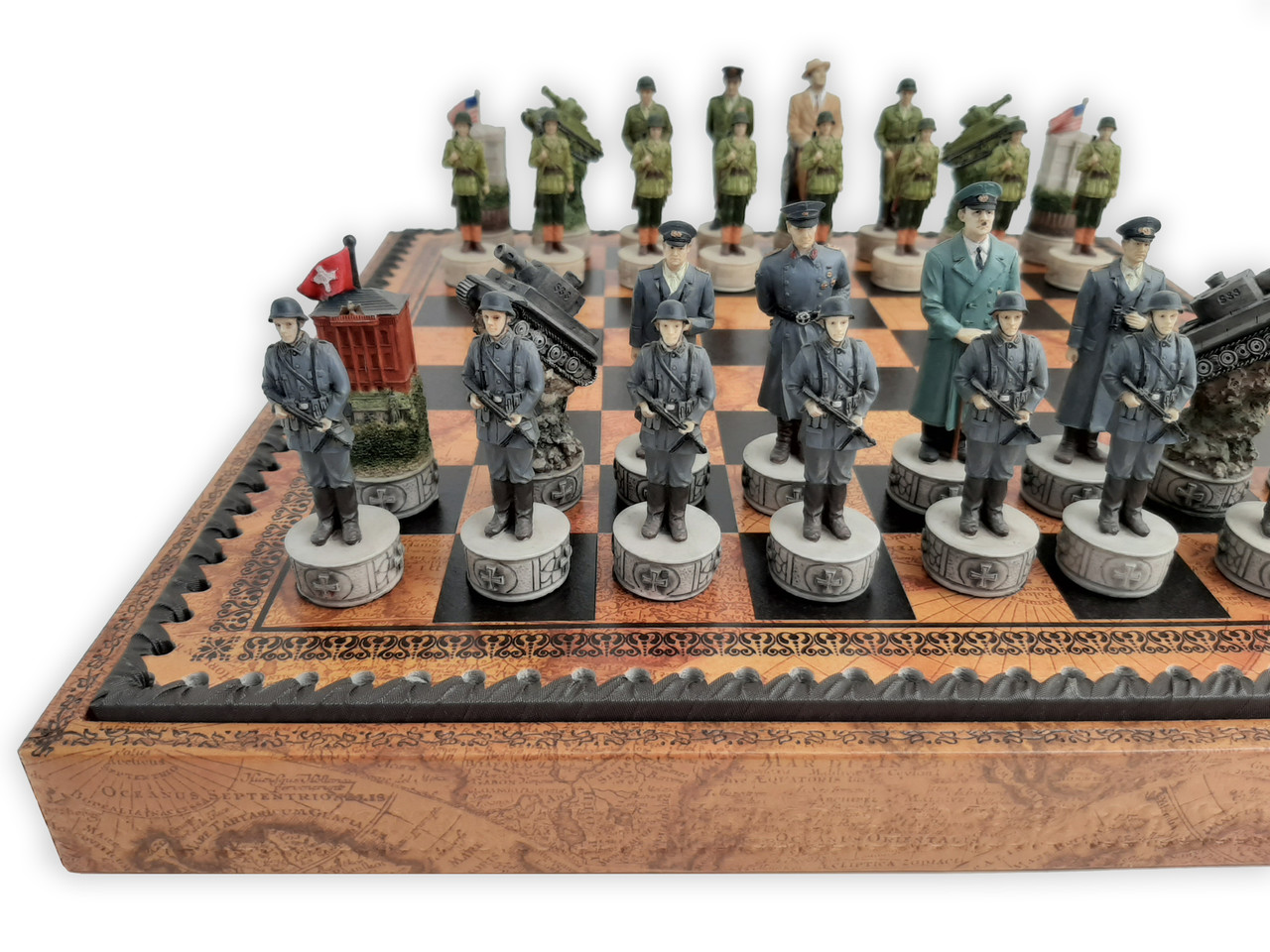 Hand Painted Resin WWII Chess Set