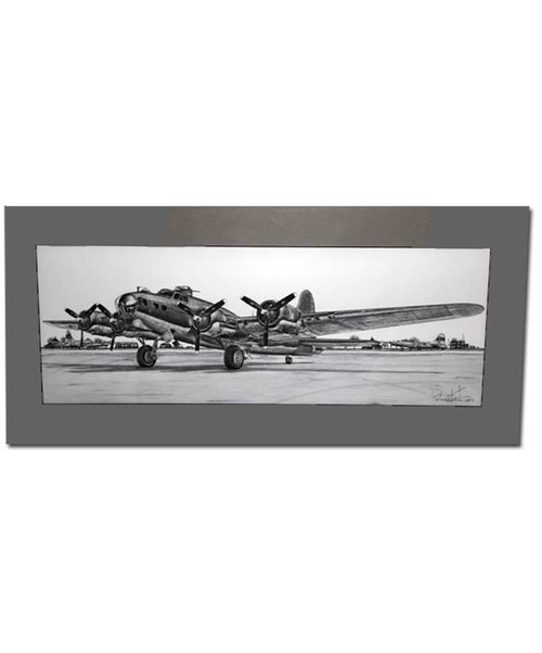 B17 Flying Fortress Matted Print 10 in x 21¼ in