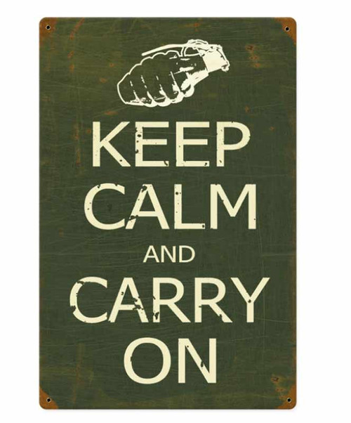 Keep Calm and Carry On Metal Sign Green