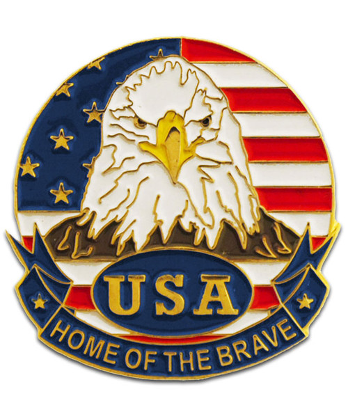 USA Eagle Flag Pin Round