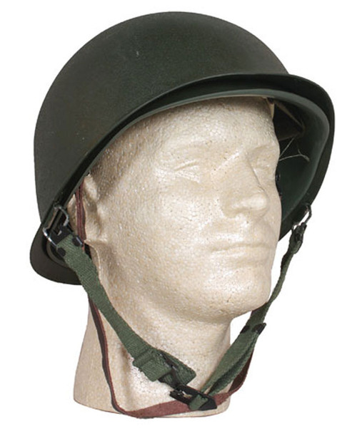 image of M1 style steel combat helmet and liner on a mannequin