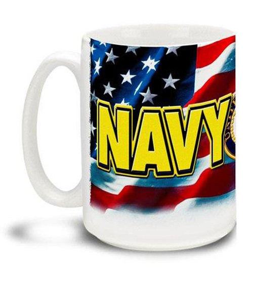 Navy American Flag 15 oz Ceramic Made in USA Mug