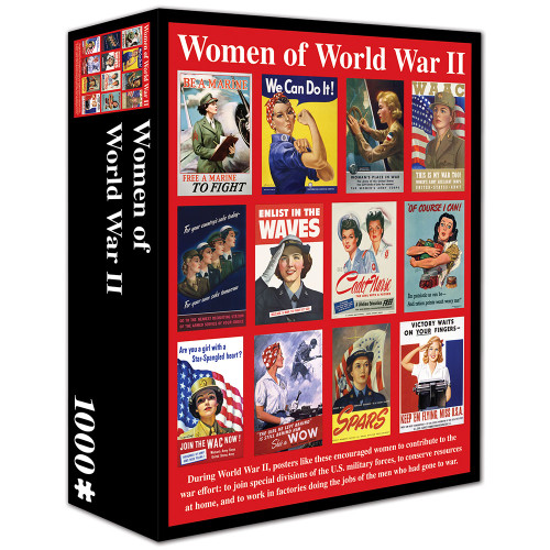 side view of the box of the women of wwii 1,000 piece puzzle