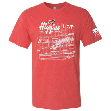 Higgins LCVP Schematics Red T-Shirt - The National WWII Museum