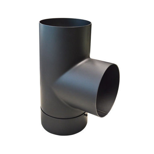Pieza en T 90 grados hembra diámetro 130 mm acero de paredes gruesas negro Pieza en T 90 grados hembra diámetro 130 mm acero de paredes gruesas negro