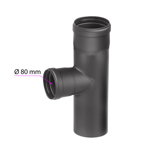 Té hembra 80 a 100 mm negro para estufa de pellets 100 mm