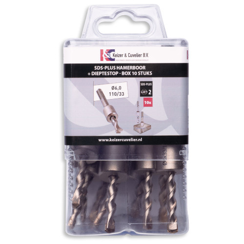 SDS+ Boor 2-snijder Dieptestop 6x33mm 10st./koker SDS+ Boor 2-snijder Dieptestop 6x33mm 10st./koker